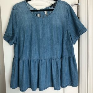 NWOT Lane Bryant Denim Peplum Bow-Back Top